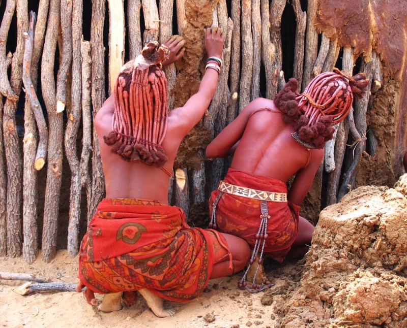 Himba's, Namibie, minderheden, bouwen huis