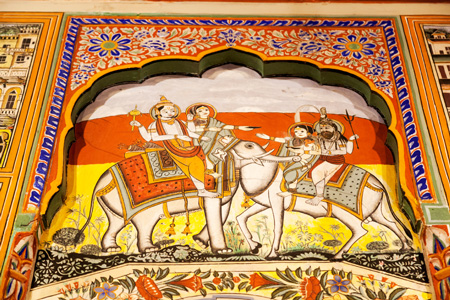 Shekhawati, Rajasthan, India, Nawalgarh museum, fresco