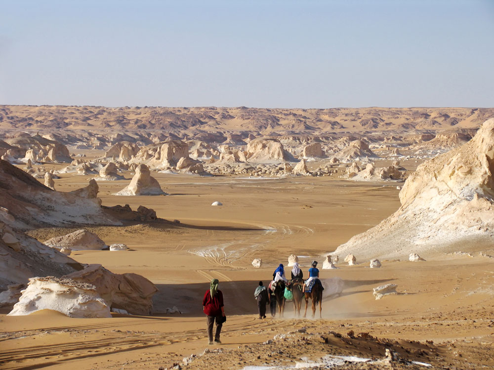 Wandelen in de woestijn, de Westelijke Sahara in Egypte