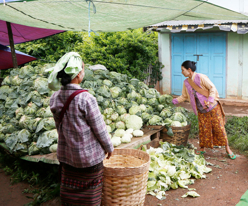 De rondtrekkende markt in Kalaw, Myanmar. 