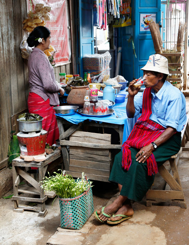 De markt in Pindaya, Myanmar.