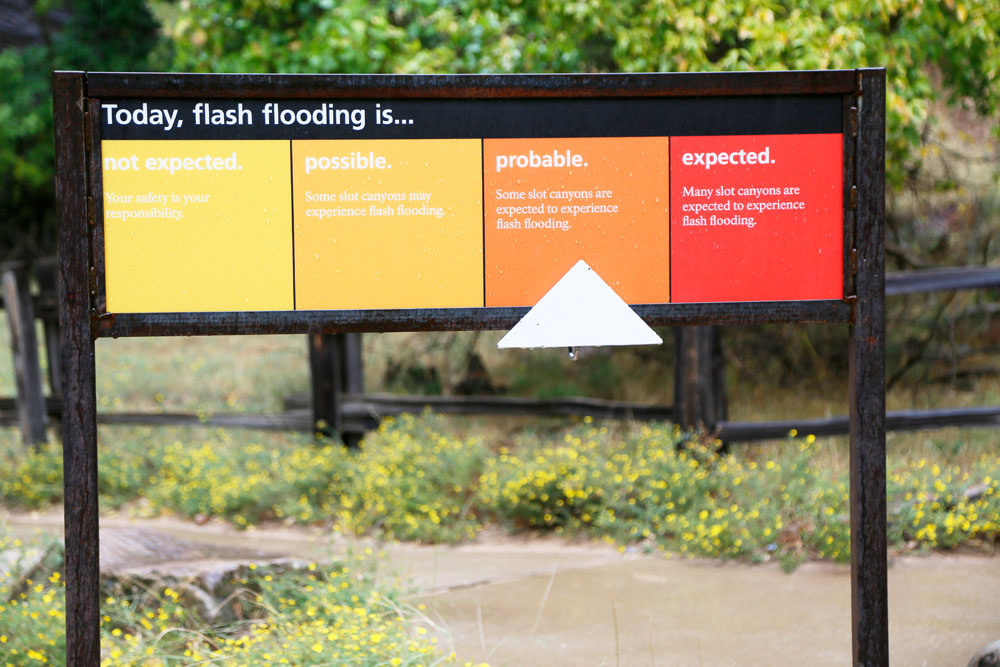 Rondreis West Amerika: kans op overstromingen in Zion National Park.