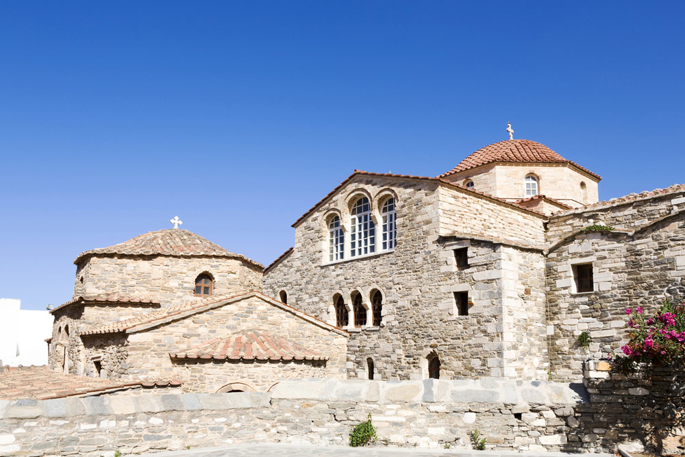 De Byzantijnse kerk in Parikia, de hoofdstad van Paros, Cycladen, eilandhoppen Griekenland