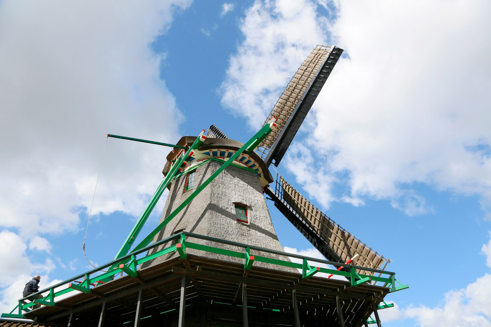 Tijdens de Nationale Molendag zijn enkele molen op de Zaanse Schans in Zaandam geopend voor publiek. Toeristische trekpleister De Zaanse Schans in Zaandam. Op de Kalverringdijk staan diverse nog werkende molens., 