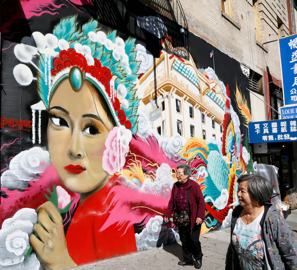 Muurschildering in China Town, San Francisco