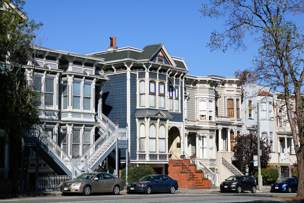 Victoriaanse huizen in pastelkleuren, stedentrip San Francisco