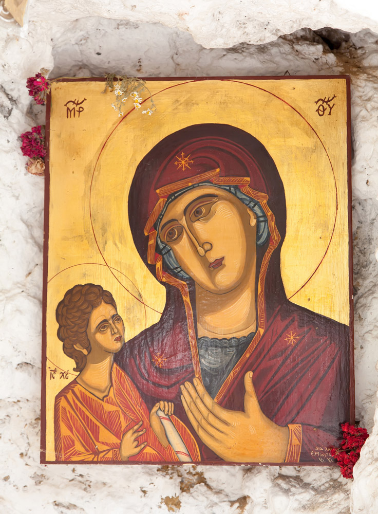 Een van de iconen in het klooster Moni Chrysoskalitissas op Kreta, vakantie rondreis Kreta, Griekenland