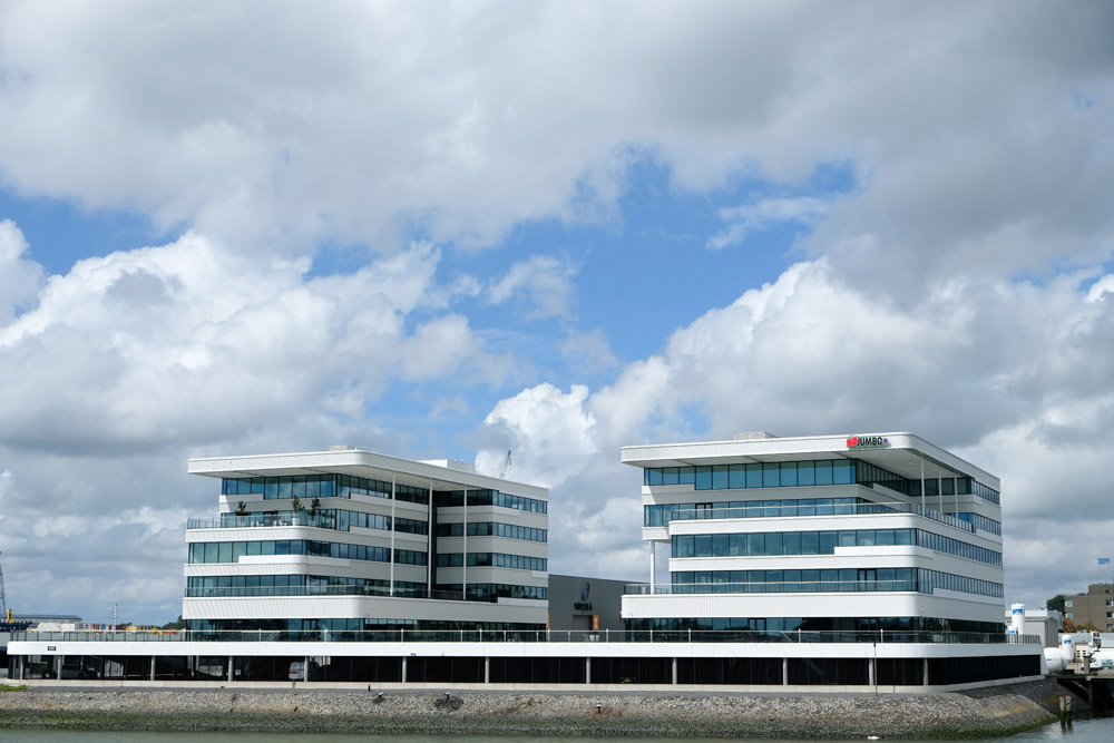 Strak, kantoorpand van Jumbo, Rondvaart haven Rotterdam, Spido, havenrondvaart