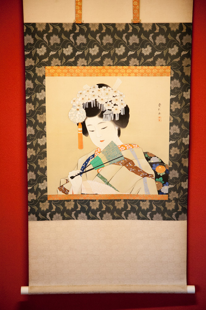 Afbeelding van een geisha, Kanazawa, rondreis Japan