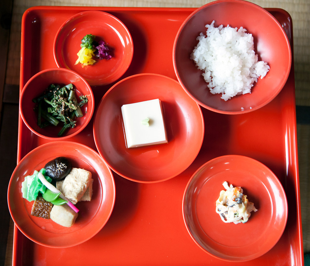 De ingredienten van de vegetarische lunch, stedentrip, rondreis, Kyoto, Japan