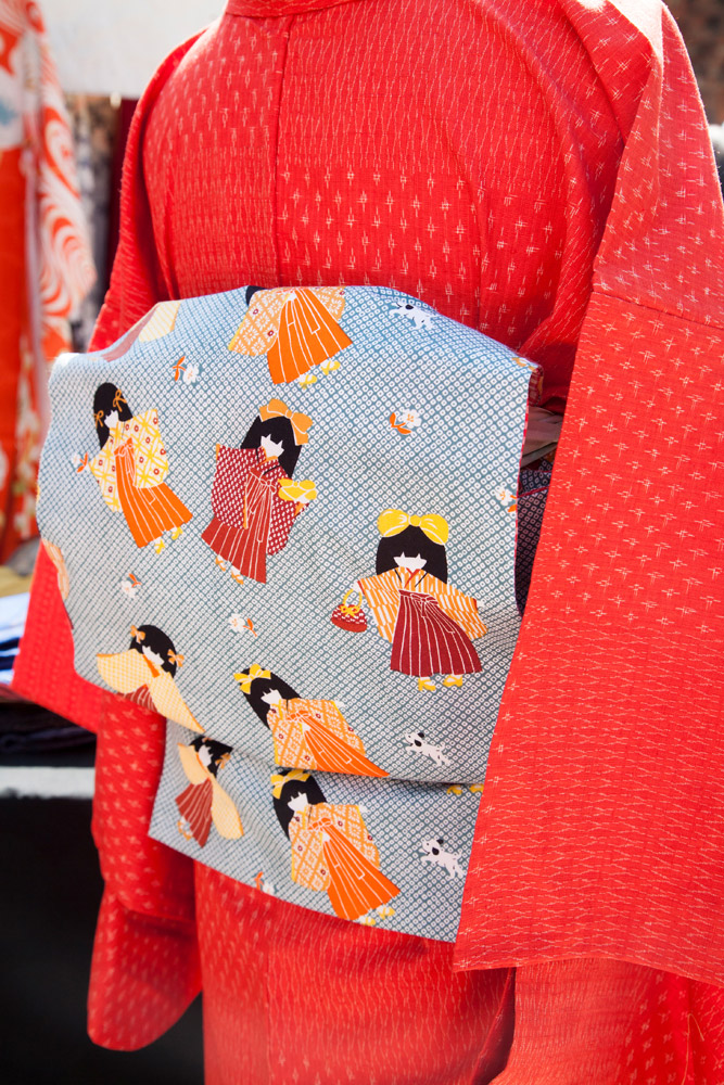 Detail van een kimono, stedentrip, rondreis, Kyoto, Japan