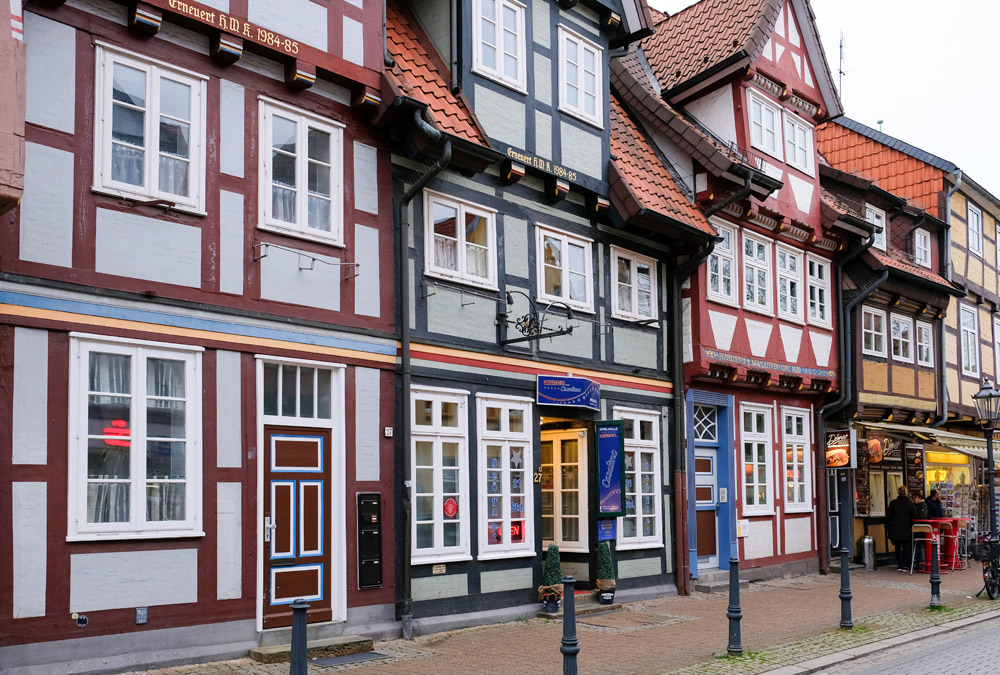 De originele vakwerkhuizen in Celle, kerstmarkten, kerst, kerstmarkt, Celle, Nedersaksen, Duitsland