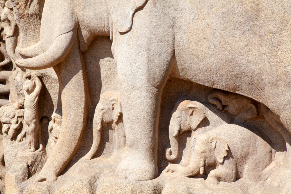 Detail van Arjuna's Penance in Mamallapuram of Mahabalipuram, Tamil Nadu, India