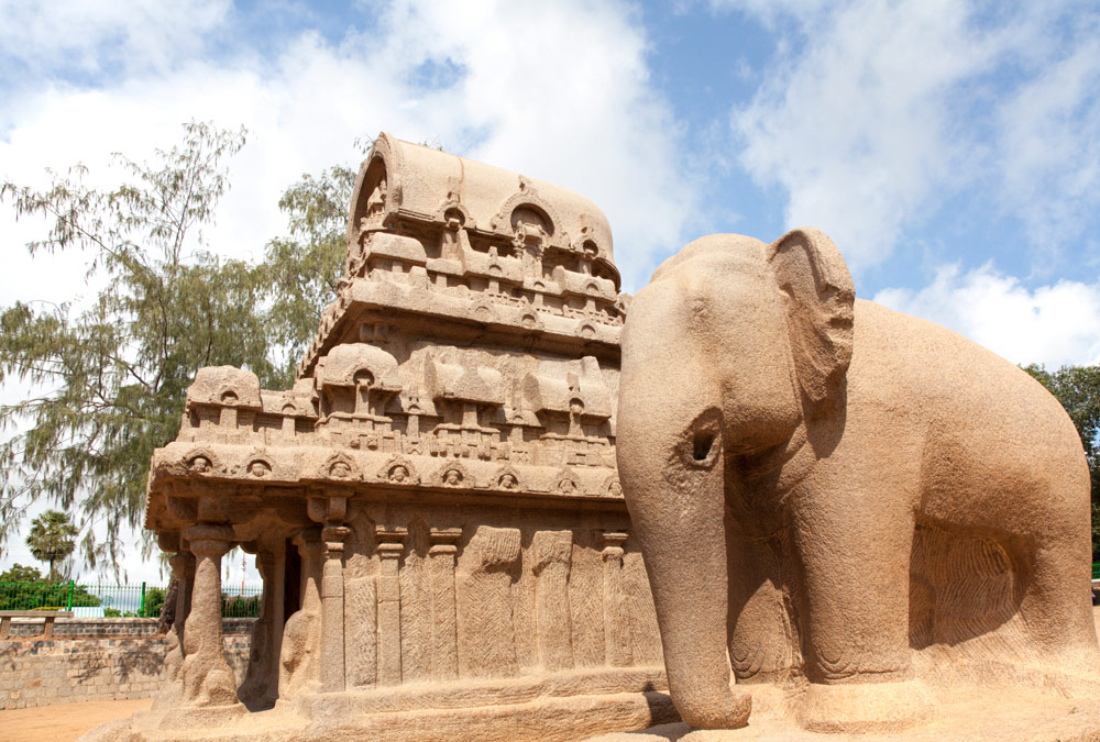 Deel van de Vijf Rathas van Mamallapuram, Tamil Nadu, India