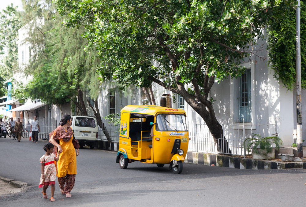 De witte, Franse wijk is opvallend rustig, Pondicherry, , Tamil Nadu, India