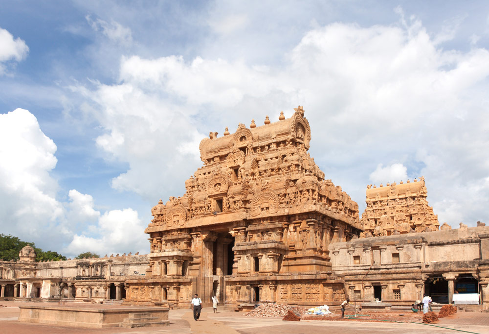 De Brihadishwara tempel in Thanjavur, het vroegere Tanjore, Tamil Nadu, India