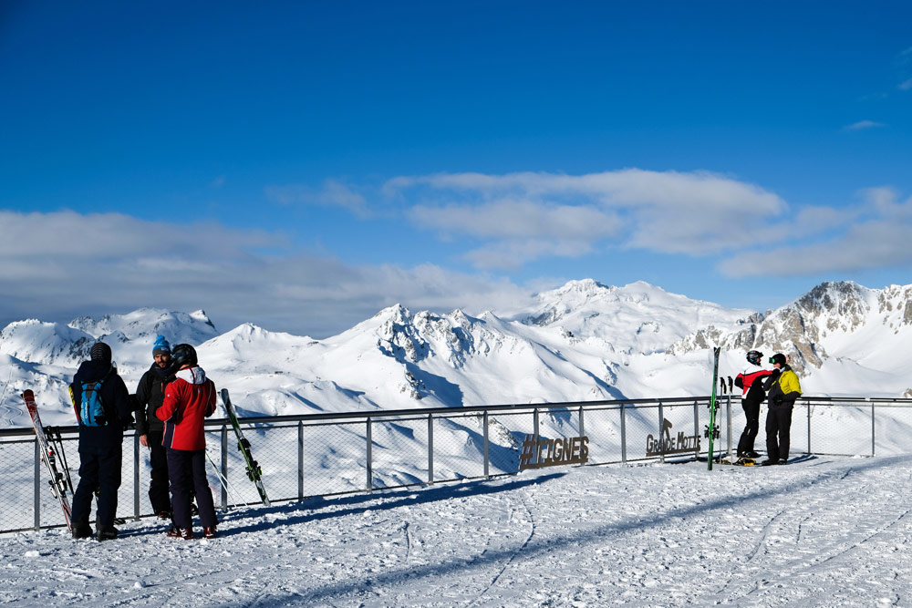 Uitzicht over de bergen, zelfs de Mont Blanc is te zien, Wintersport Tignes - Val d'Isere, Frankrijk, skigebied