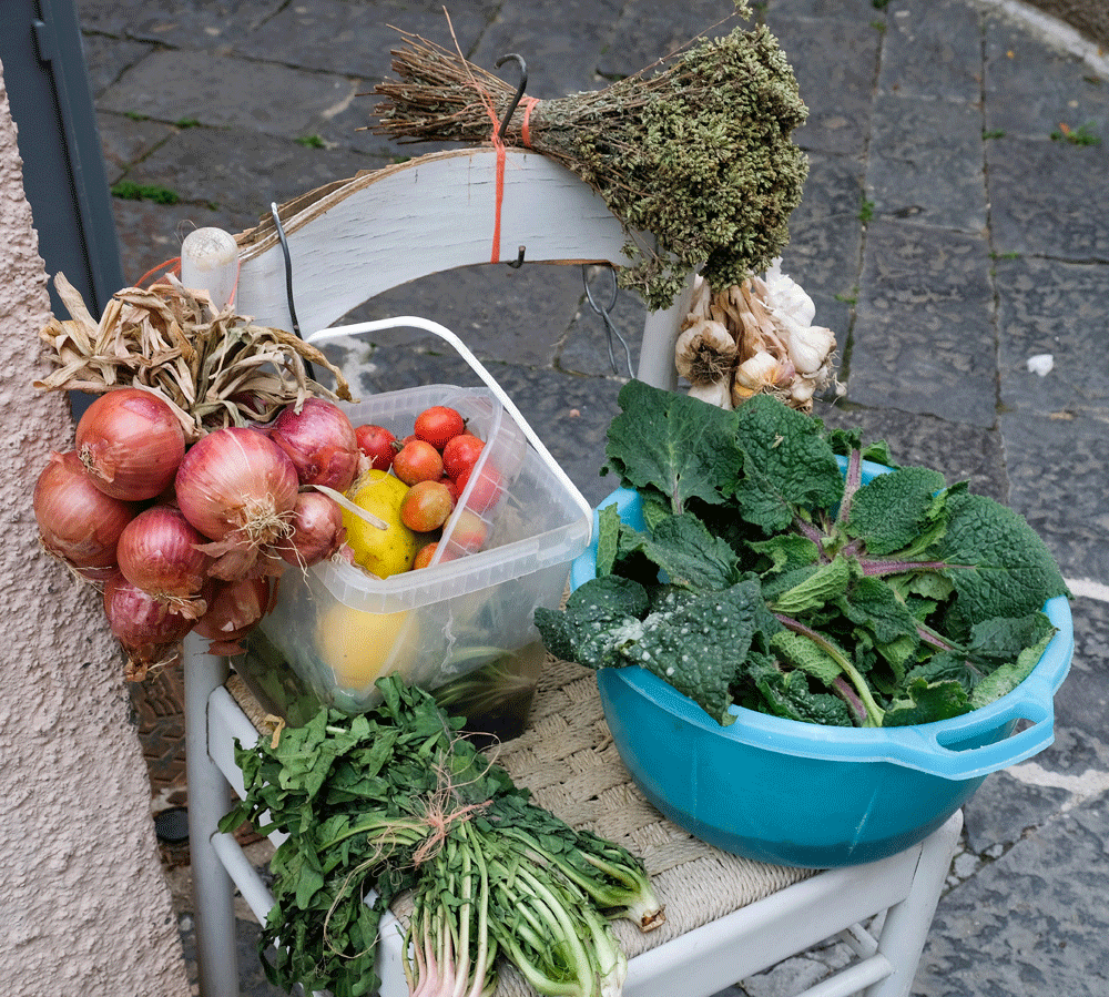 Zomaar te koop op een straathoek in Sant'Agata: groenten uit de moestuin - Puglia, Apulie, Monti Dauni, Italie, vakantie, rondreis, bezienswaardigheden