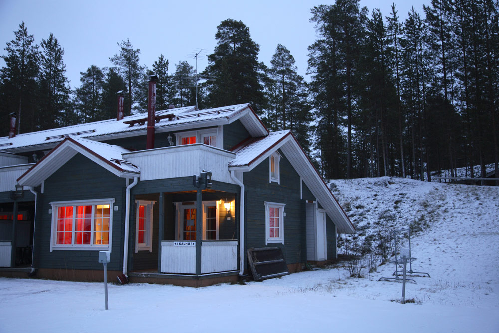 Logeren in chalets in Lapland. Wintersport in Vuokatti, Lapland, Finlans